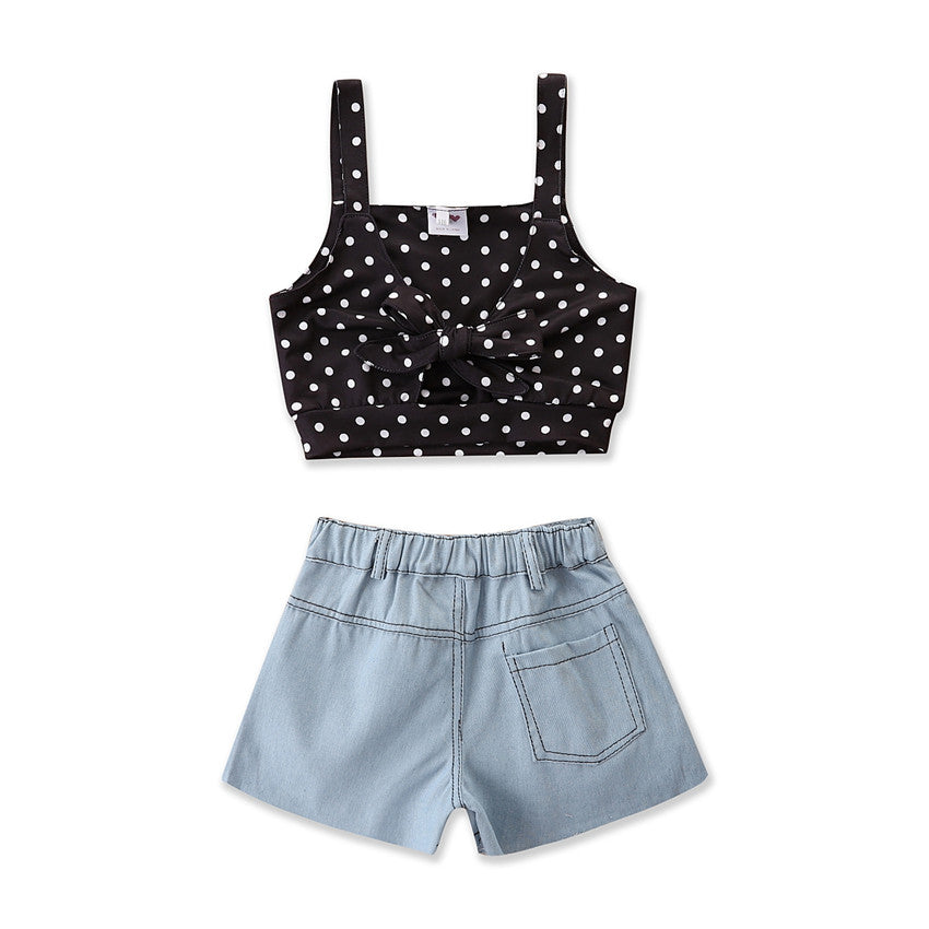 Girls Black Printed Top With Shorts