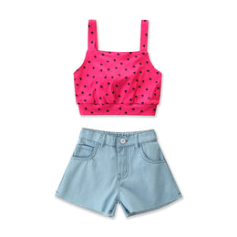 Girls Fuchsia Printed Top with Shorts