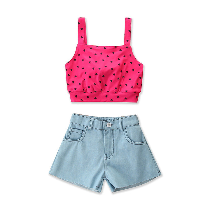 Girls Fuchsia Printed Top with Shorts