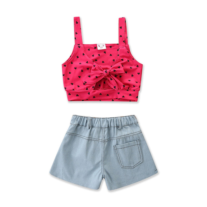 Girls Fuchsia Printed Top with Shorts