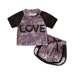 Girls Black & Pink Printed T-shirt with Shorts