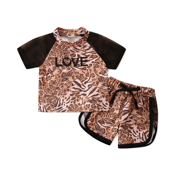 Girls Brown Printed T-shirt With Shorts