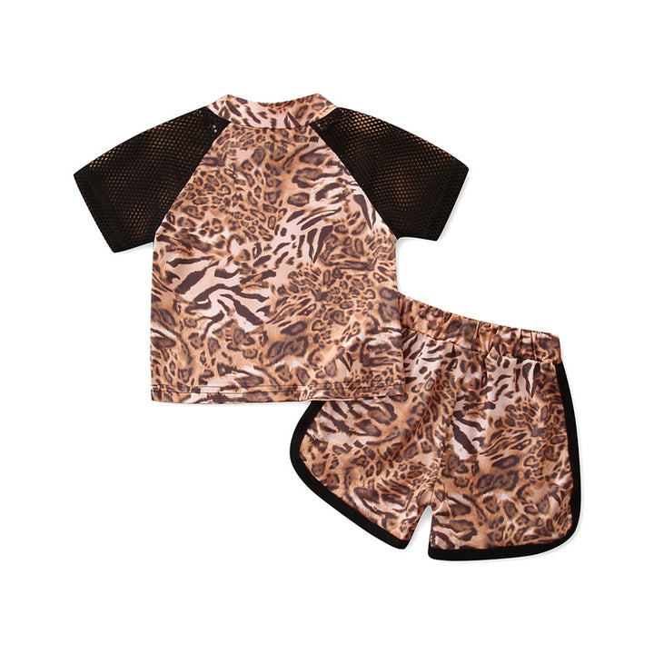 Girls Brown Printed T-shirt With Shorts
