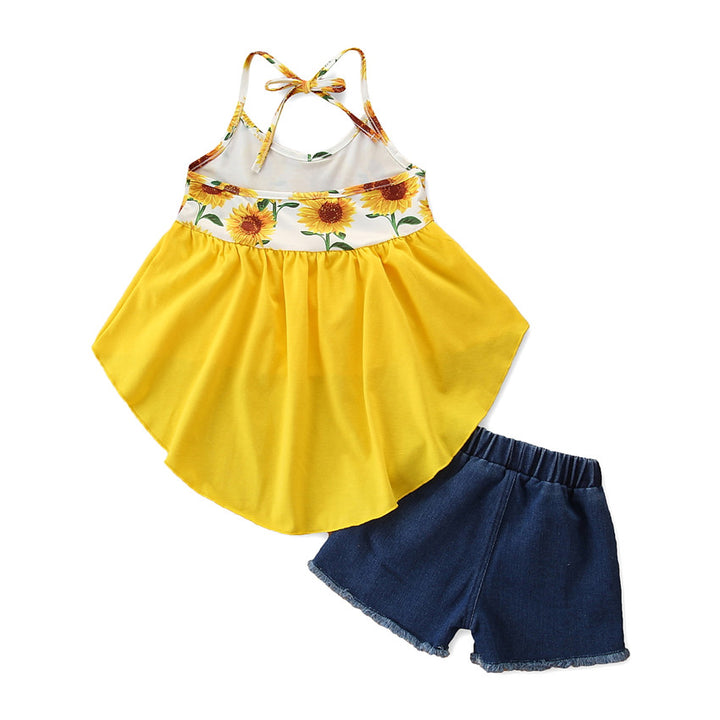 Girls Yellow Floral Printed Top with Shorts