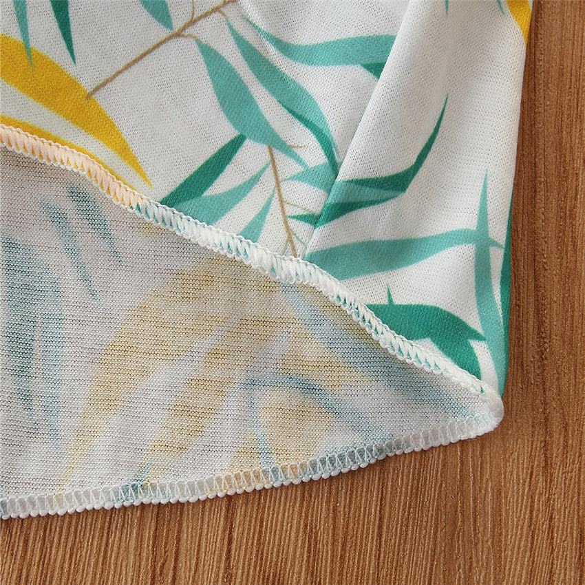 Girls White & Green Tropical Printed Top with Shorts