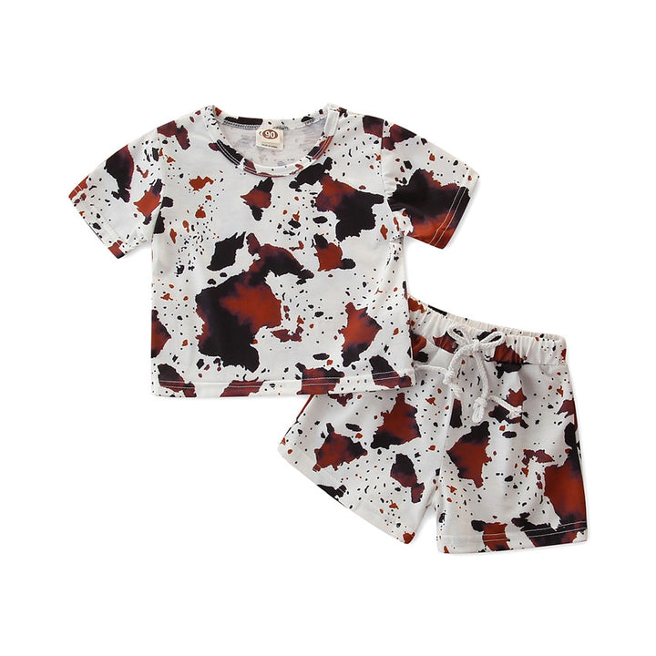 Girls White Abstract Printed T-shirt With Shorts