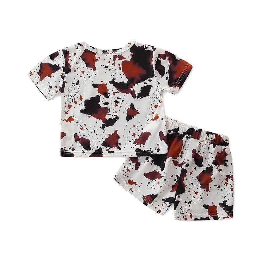 Girls White Abstract Printed T-shirt With Shorts