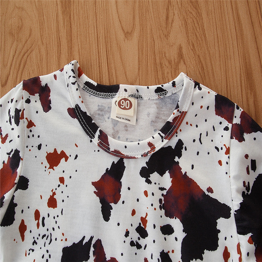 Girls White Abstract Printed T-shirt With Shorts