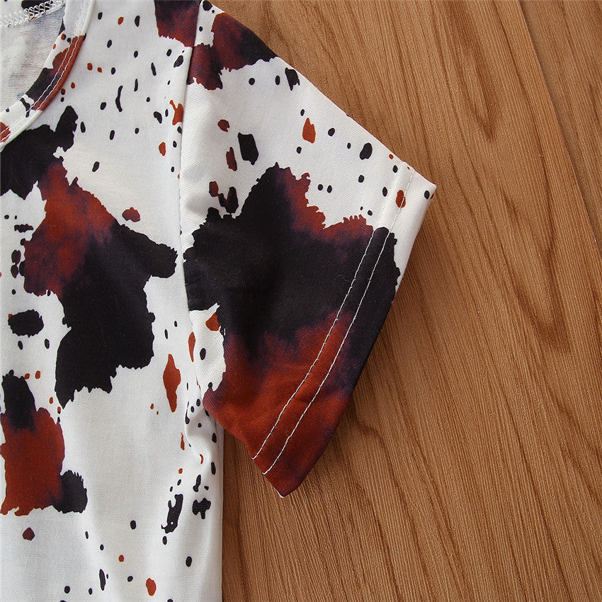 Girls White Abstract Printed T-shirt With Shorts