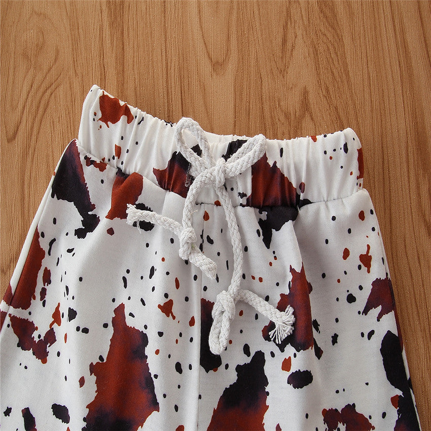Girls White Abstract Printed T-shirt With Shorts