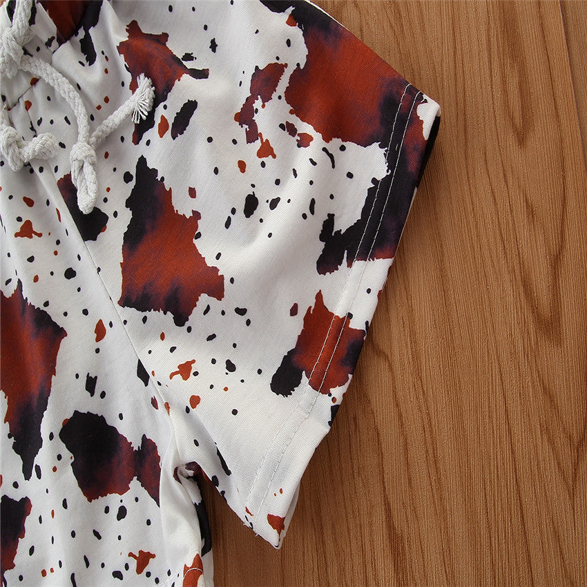Girls White Abstract Printed T-shirt With Shorts