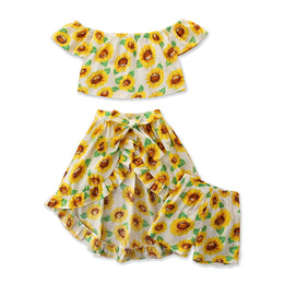 Girls Yellow Printed Top with Shorts