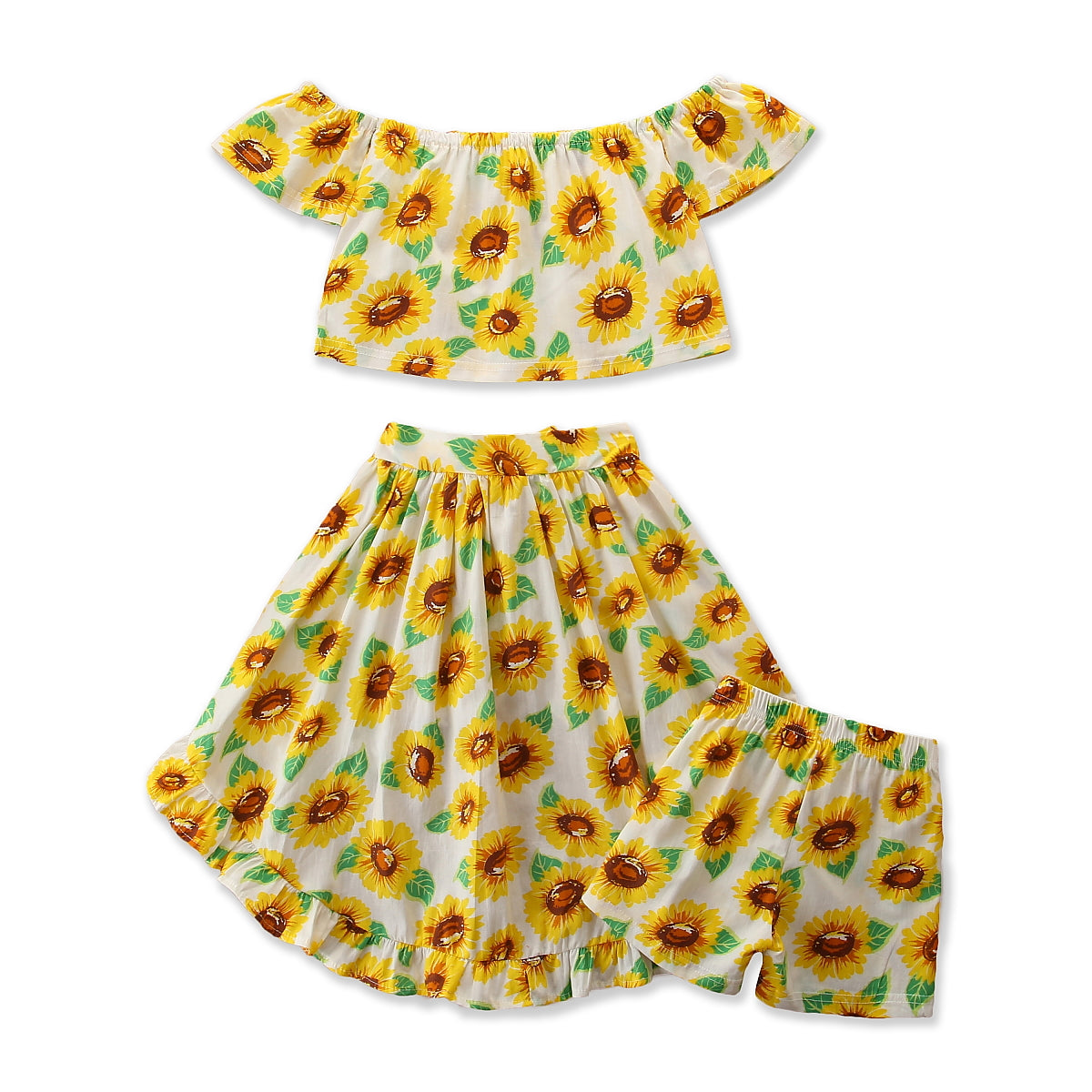 Girls Yellow Printed Top with Shorts
