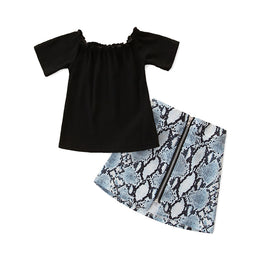 Girls Black Square Neck Top with Skirt