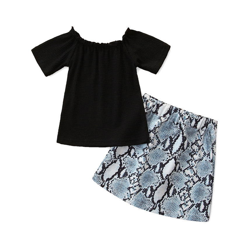 Girls Black Square Neck Top with Skirt