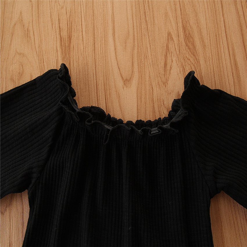 Girls Black Square Neck Top with Skirt