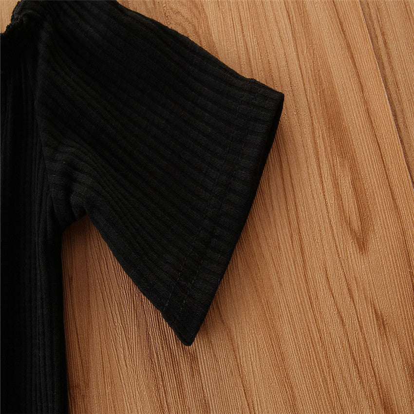 Girls Black Square Neck Top with Skirt