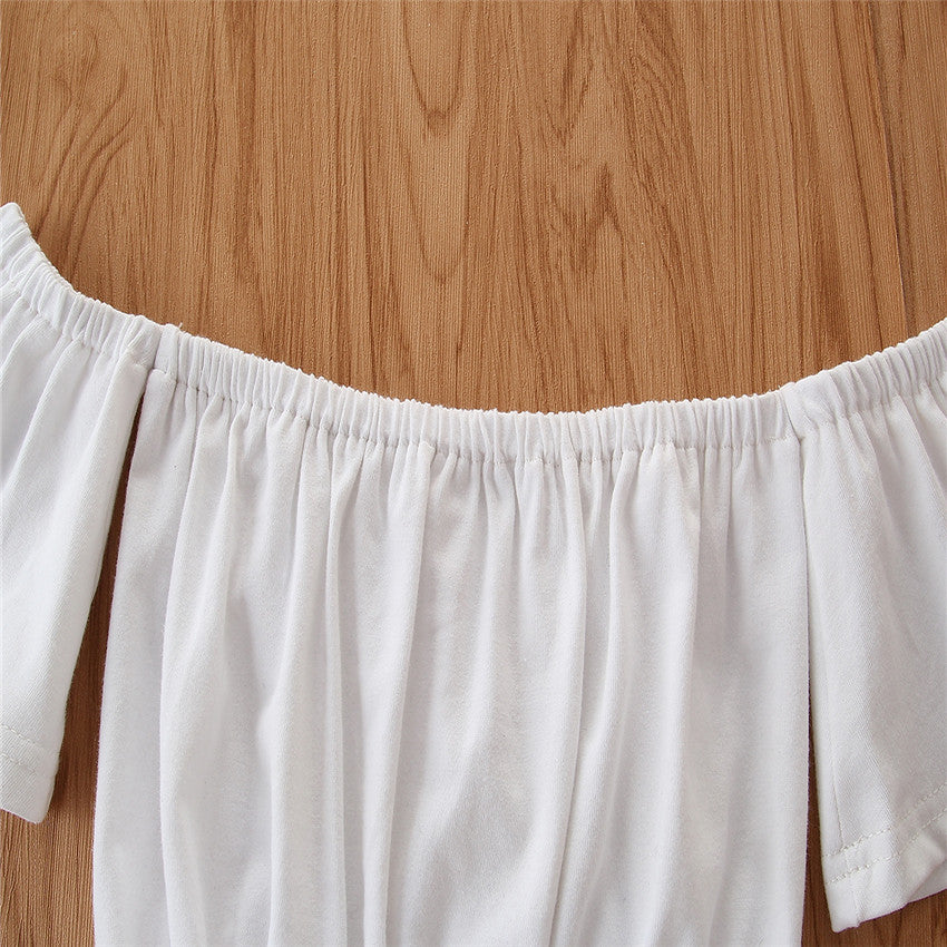 Girls White & Red Off-Shoulder Top with Pyjamas