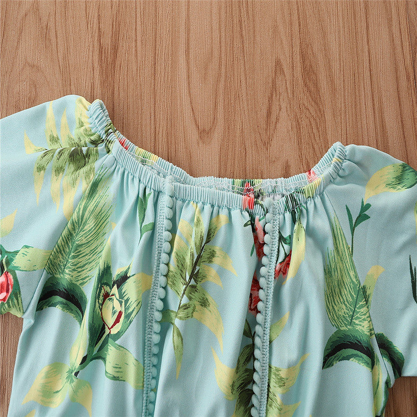 Girls Green Printed Top With Shorts
