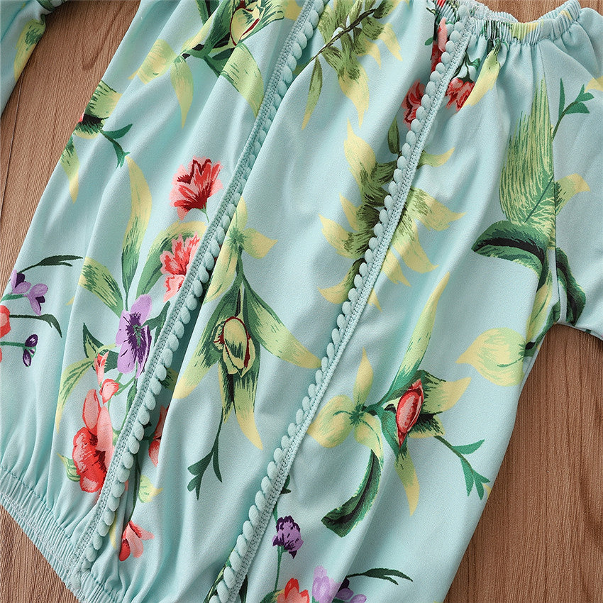 Girls Green Printed Top With Shorts