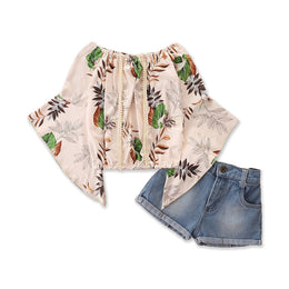 Girls Cream-Coloured Printed Top With Shorts