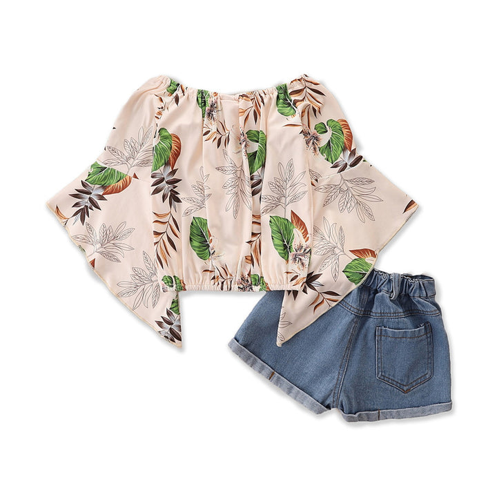 Girls Cream-Coloured Printed Top With Shorts
