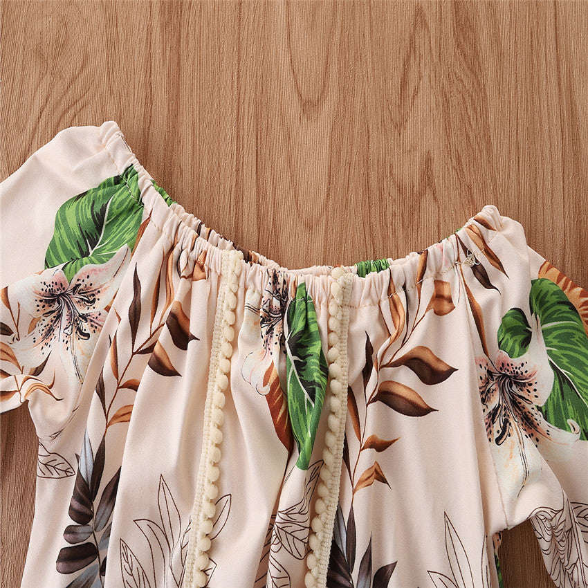 Girls Cream-Coloured Printed Top With Shorts