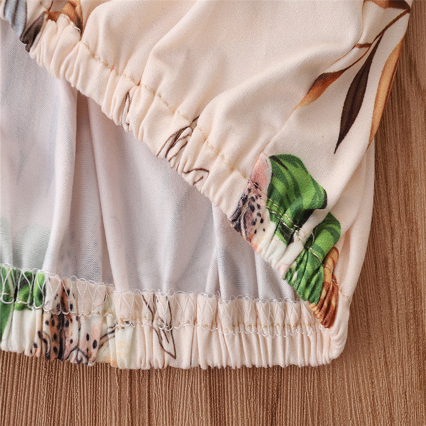 Girls Cream-Coloured Printed Top With Shorts