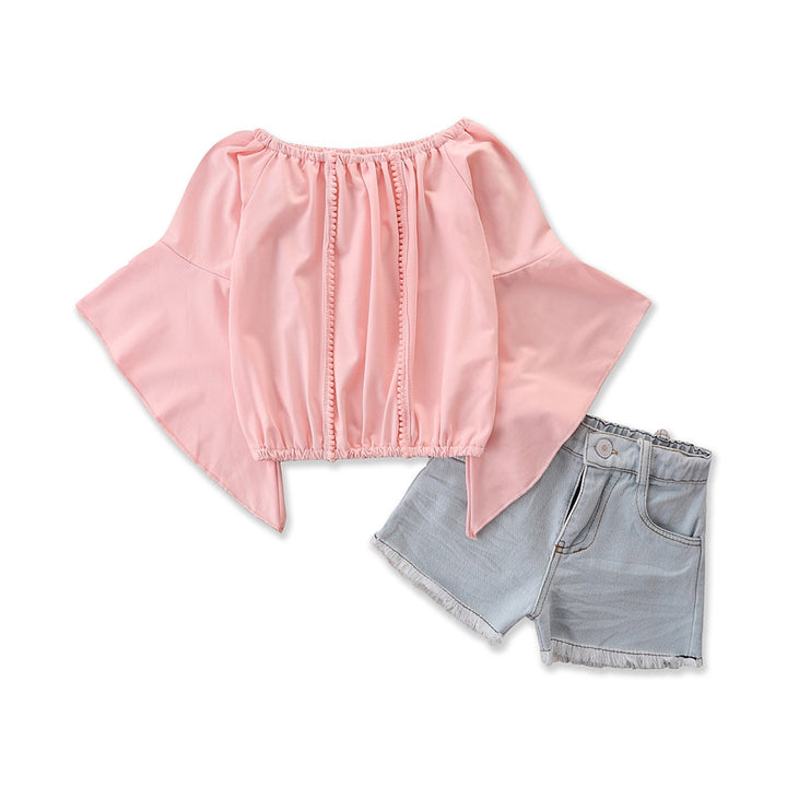Girls Pink Boat Neck Top With Short
