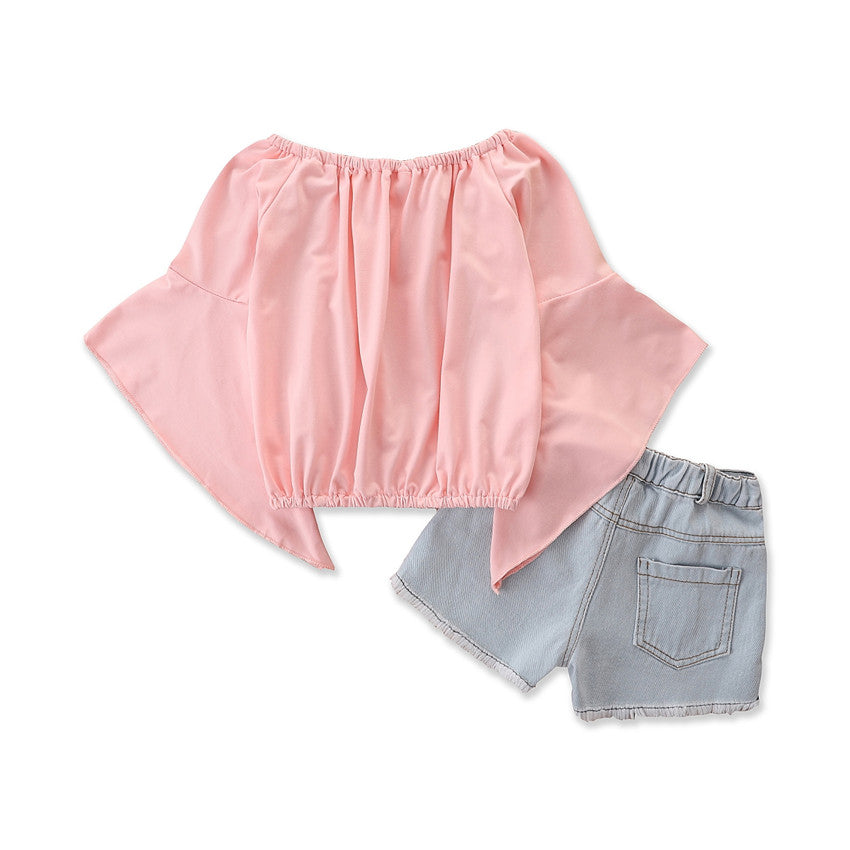 Girls Pink Boat Neck Top With Short