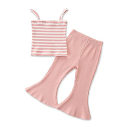 Girls Pink Striped Shoulder Straps Top with Palazzos