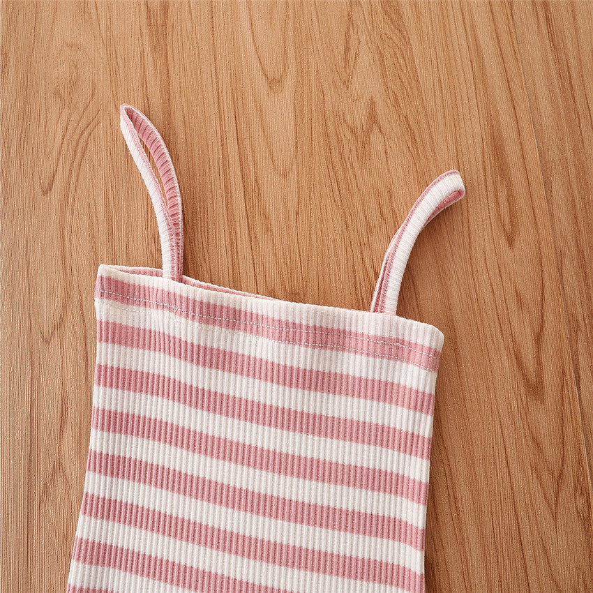 Girls Pink Striped Shoulder Straps Top with Palazzos