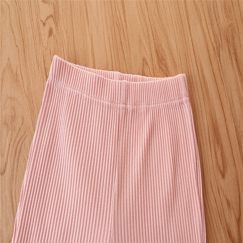 Girls Pink Striped Shoulder Straps Top with Palazzos