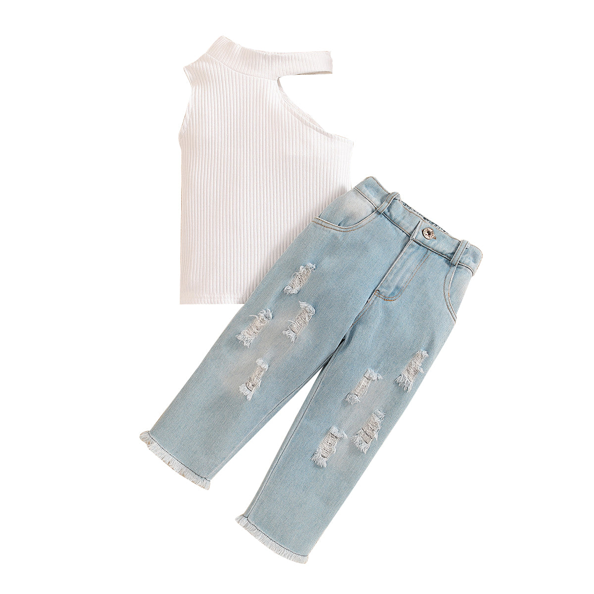 Girls White Top With Trousers