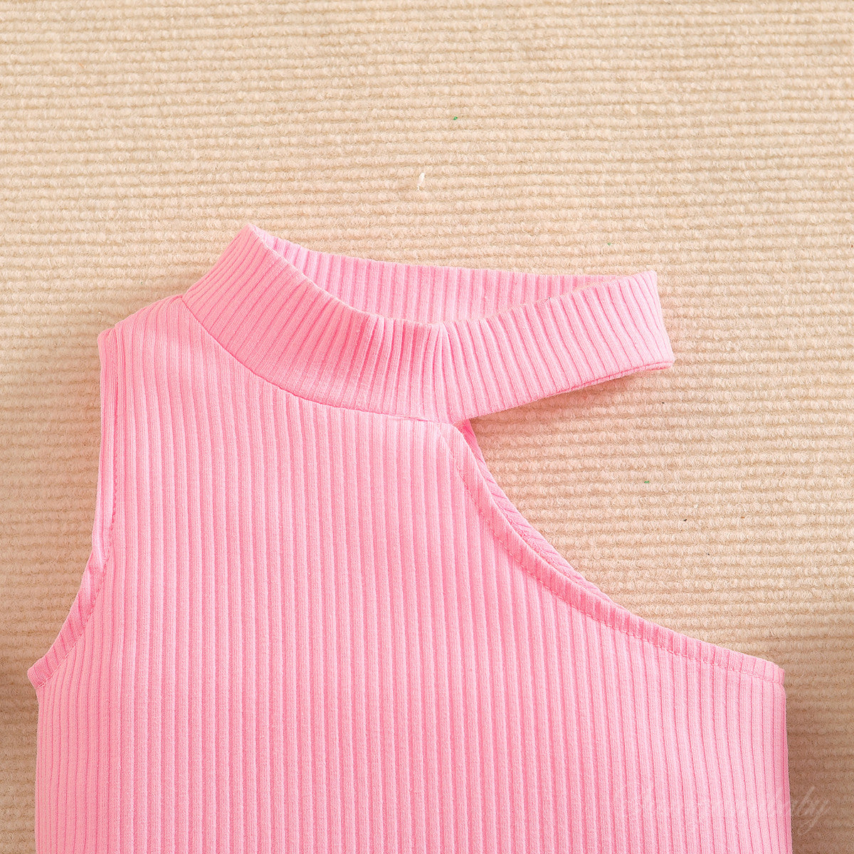 Girls Pink Ribbed Top With Trousers