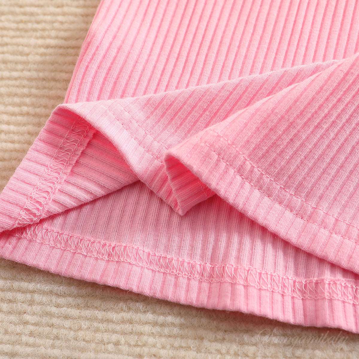 Girls Pink Ribbed Top With Trousers
