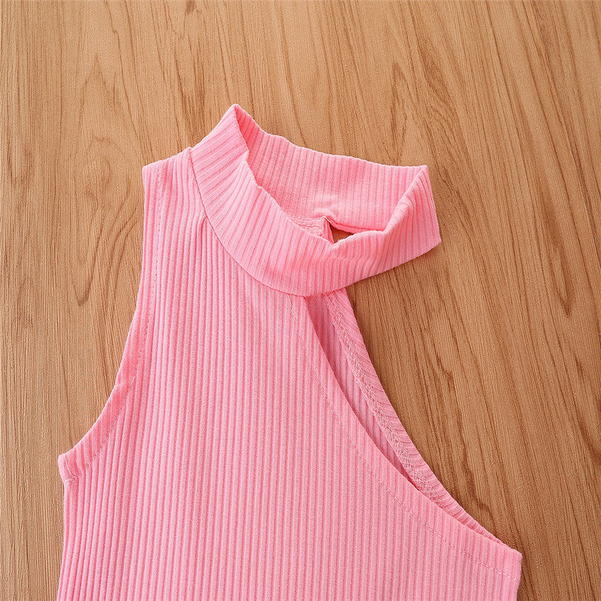 Girls Pink & Blue One Shoulder Top with Trousers