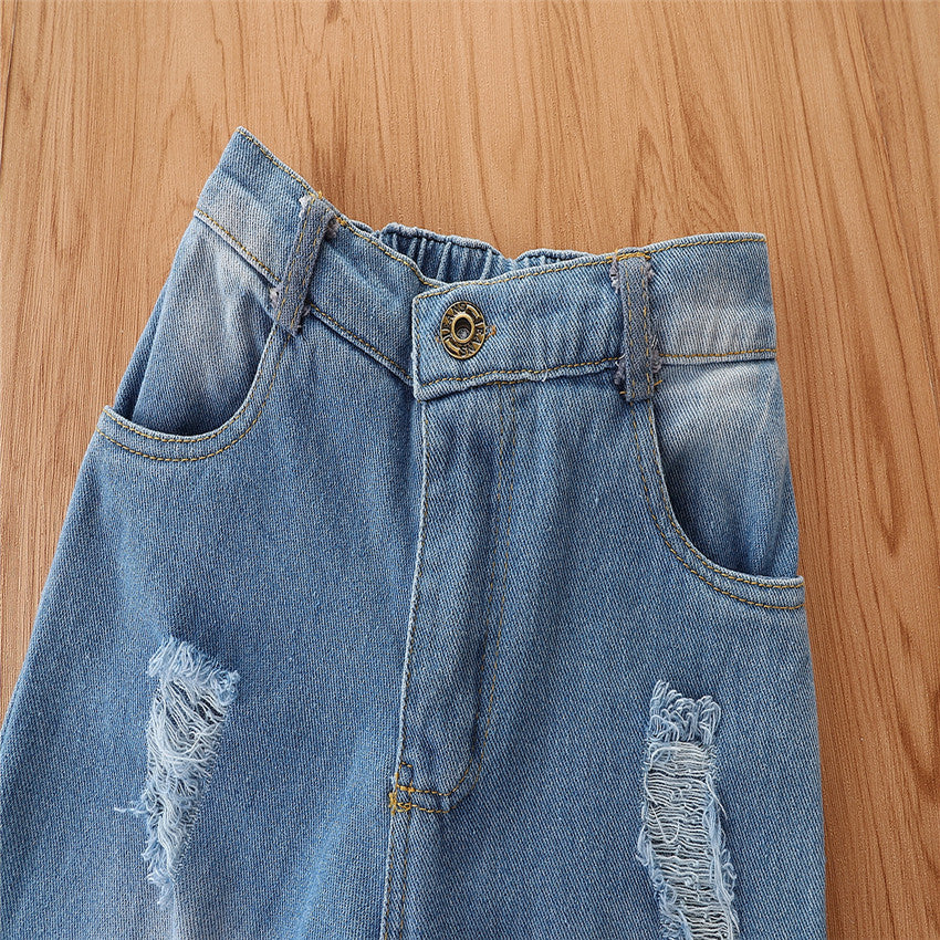 Girls White One Shoulder Top with Jeans