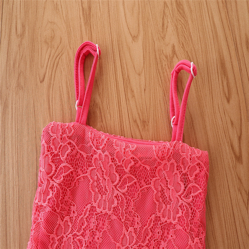 Girls Pink & Blue Shoulder Straps Top with Skirts