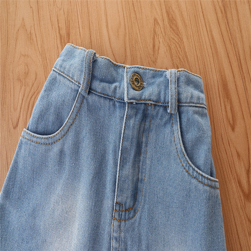 Girls Pink & Blue Shoulder Straps Top with Skirts