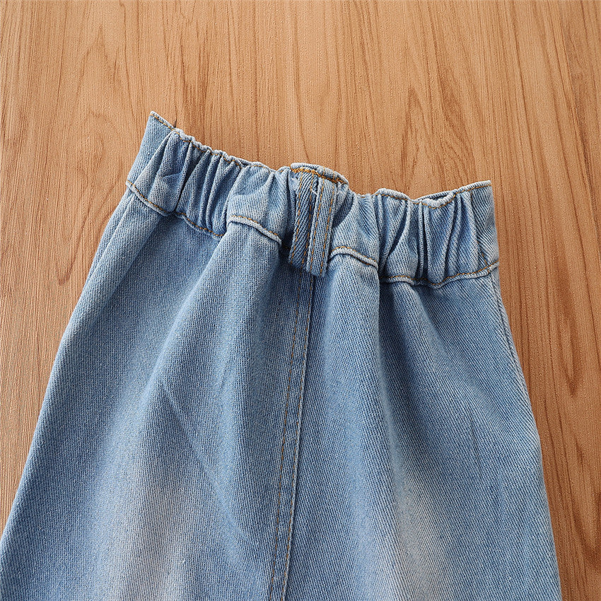 Girls Pink & Blue Shoulder Straps Top with Skirts