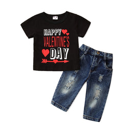 Boys Black Printed T-Shirt with Jeans