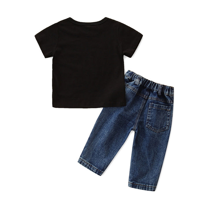 Boys Black Printed T-Shirt with Jeans