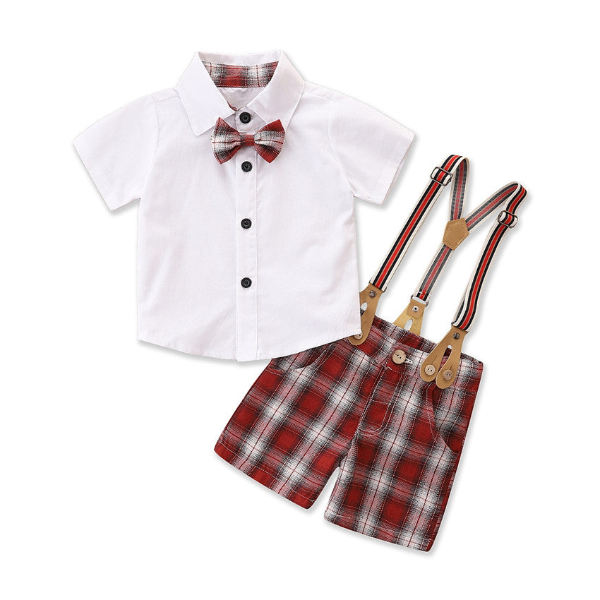 Boys White & Red Pure Cotton Top with Shorts