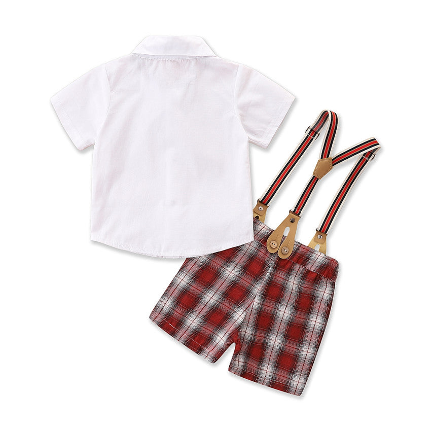 Boys White & Red Pure Cotton Top with Shorts