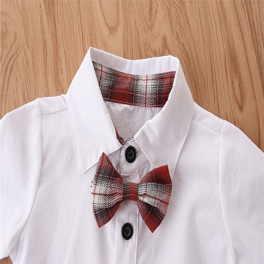 Boys White & Red Pure Cotton Top with Shorts