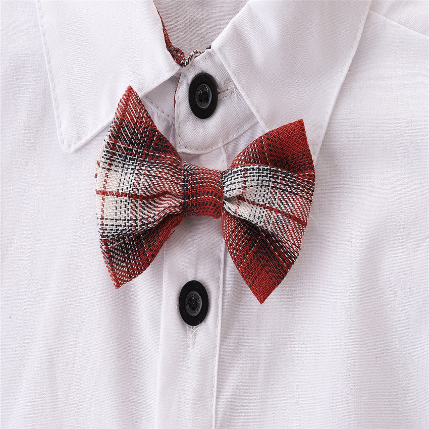 Boys White & Red Pure Cotton Top with Shorts