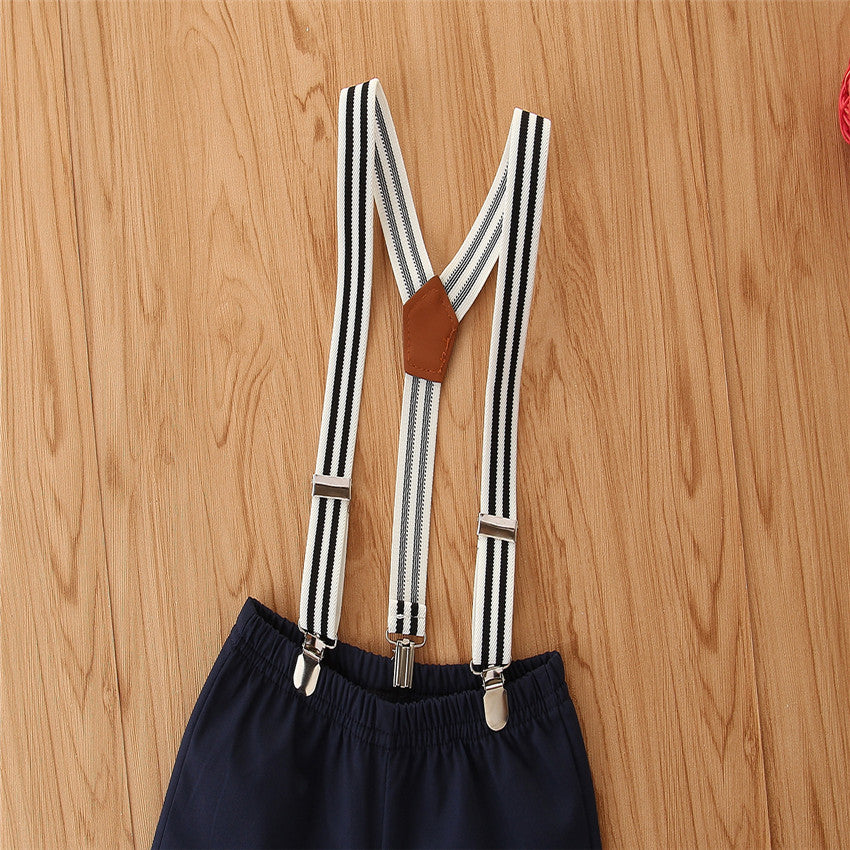 Boys Pink Checked Shirt With Short & Suspender