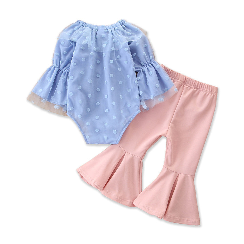 Girls Blue & Pink Self Design Top with Palazzos