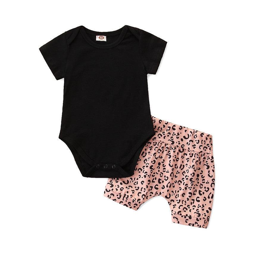 Girls Black Round Neck Top With Short